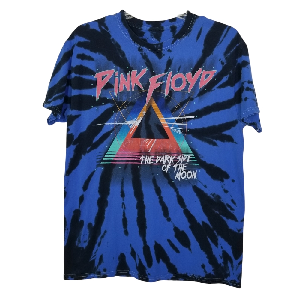 PINK FLOYD Dark Side of the Moon Blue Black Tie Dye Graphic Tee Size S